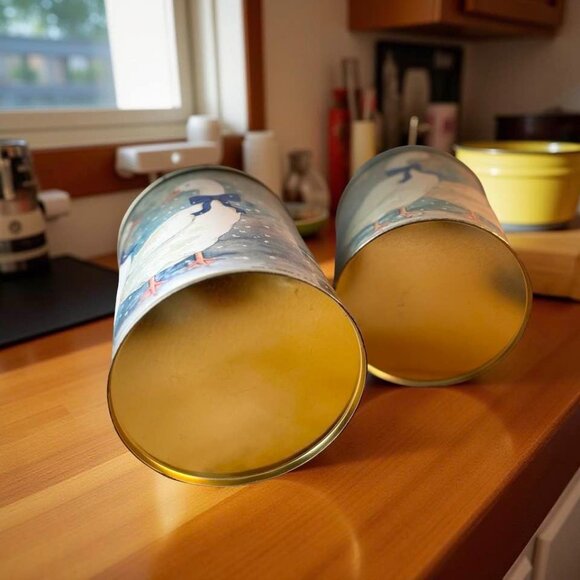 Vintage Decorative Tin Canisters W/ Geese & Blue Bows - Picture 4 of 6